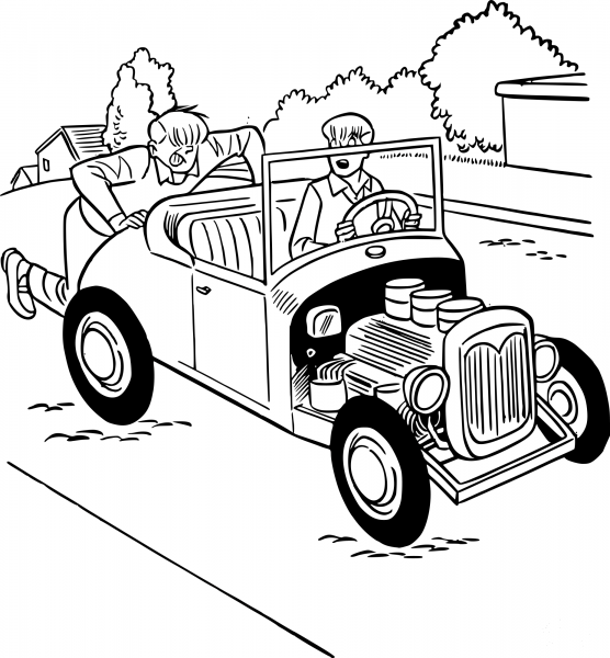 Vintage Cartoon Hotrod coloring page image