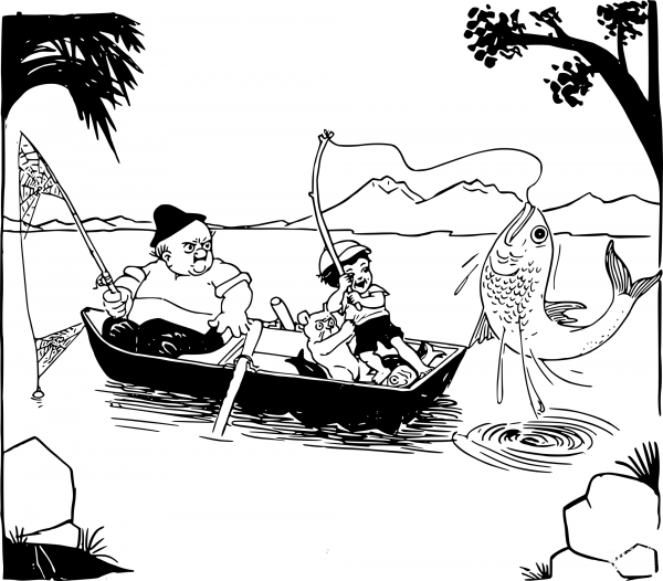 Vintage Catching a Big Fish coloring page image