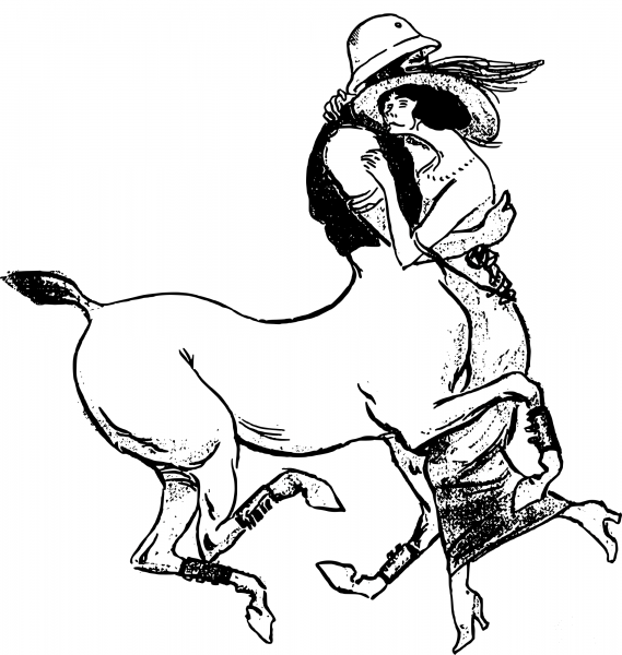 Vintage Centaur and Woman Dancing coloring page image