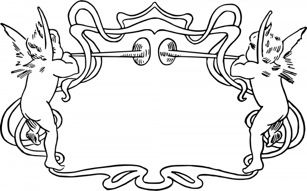 Vintage Cherub Trumpet Frame coloring page image