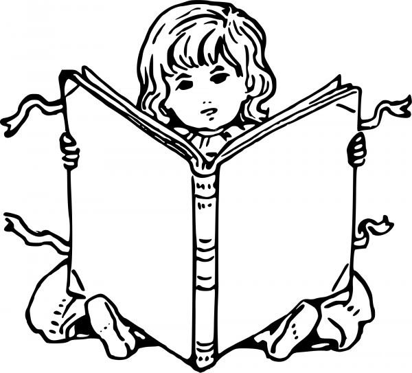 Vintage Child with Book coloring page image