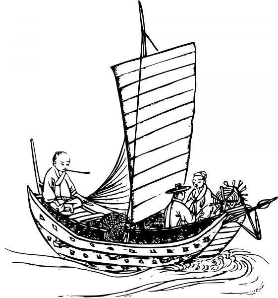 Vintage Chinese Boat coloring page image