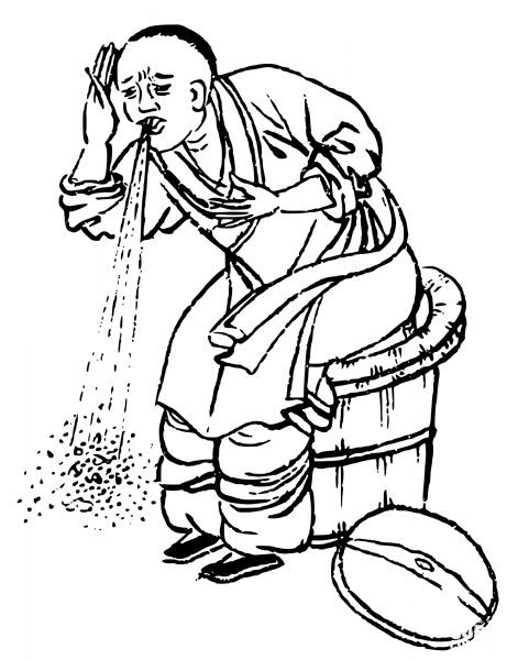 Vintage Chinese Man Puking coloring page image