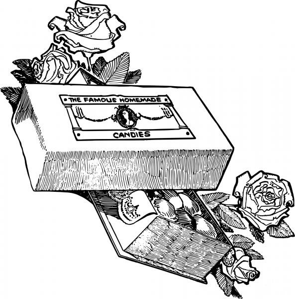 Vintage Chocolate and Roses coloring page image