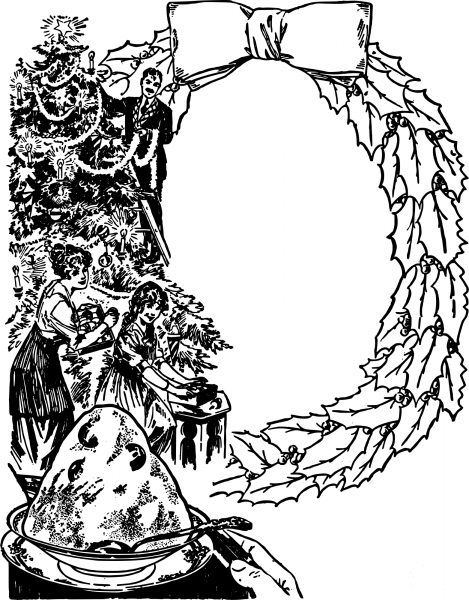 Vintage Christmas Pudding Frame coloring page image