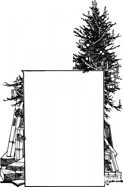 Vintage Christmas Tree Frame coloring page image