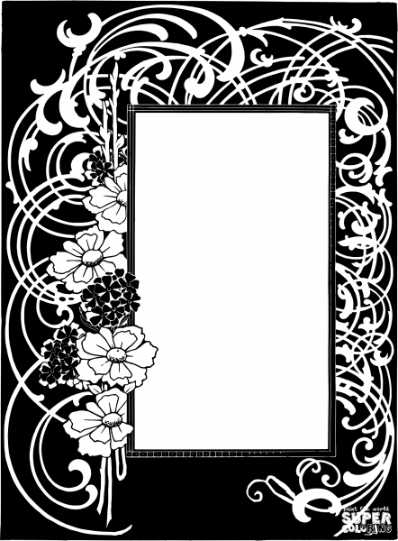 Vintage Classic Flower Frame coloring page image