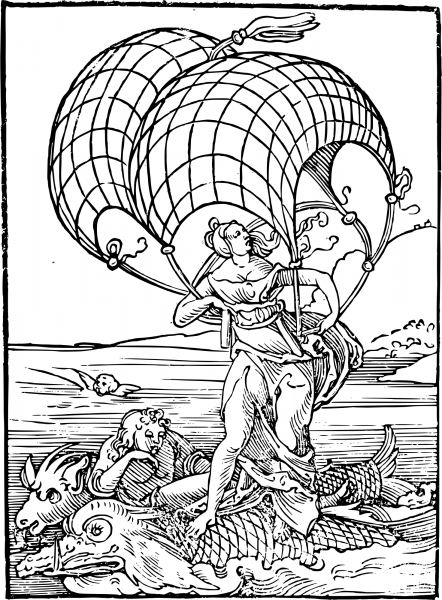 Vintage Classic Lady on Fish coloring page image