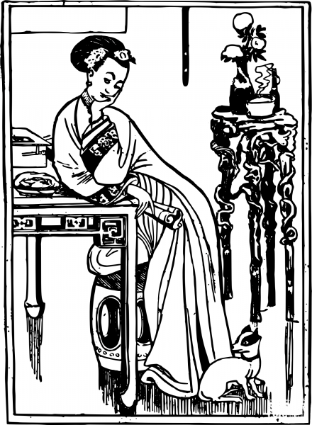 Vintage Classical Asian Lady coloring page image