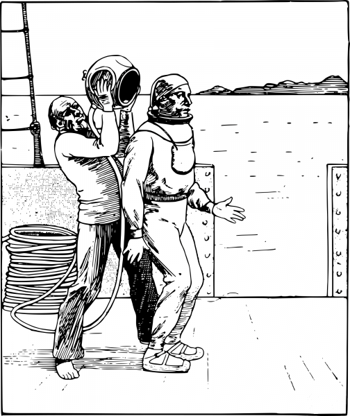 Vintage Classical Deep Sea Diver coloring page image