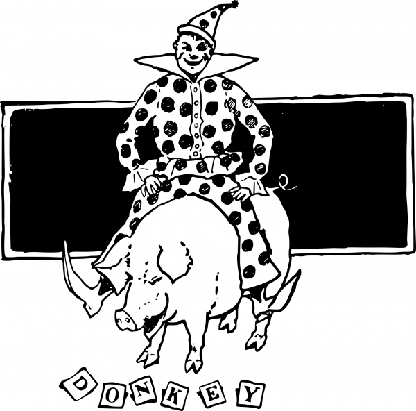 Vintage Clown on a Pig coloring page image