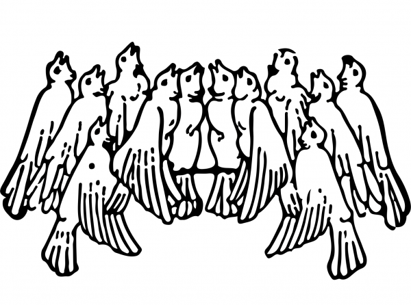Vintage Cluster of Birds coloring page image