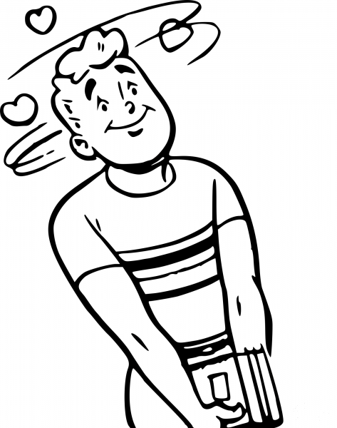 Vintage Comic Boy in Love coloring page image