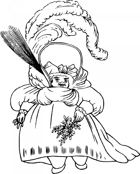 Vintage Comic Character – Big Lady with Flowers coloring page image