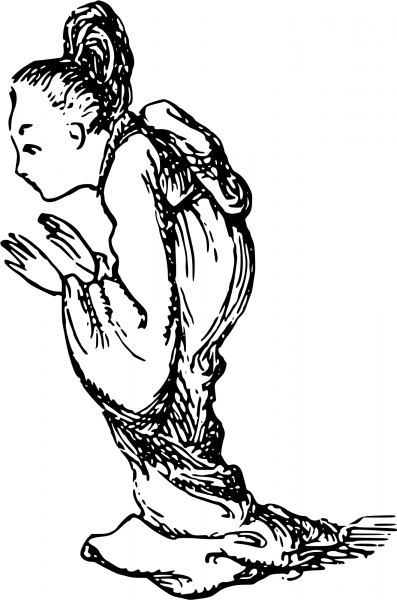 Vintage Comic Character – Bowing Asian Woman coloring page image