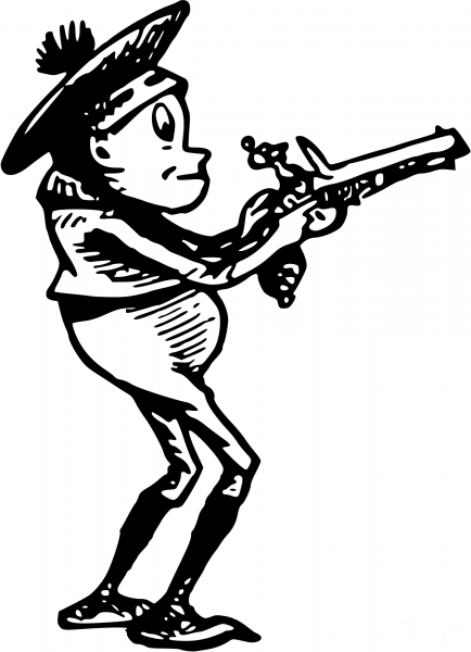 Vintage Comic Character – Boy Playing with a Gun coloring page image