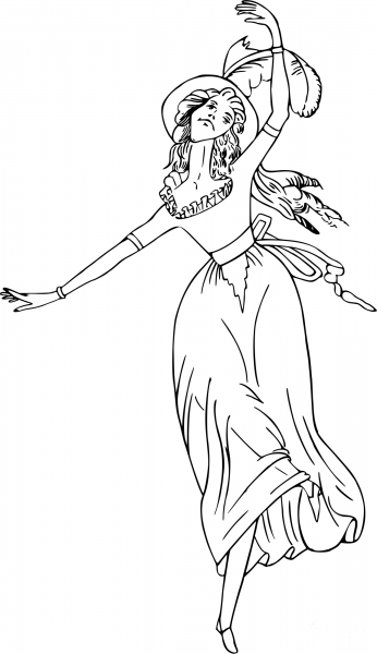 Vintage Comic Character – Dancing Lady coloring page image