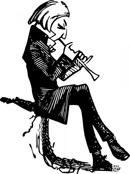 Vintage Comic Character – Flute Player coloring page image