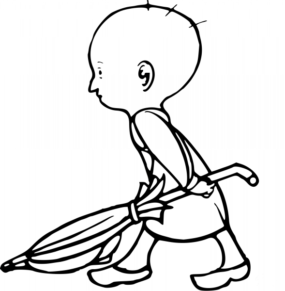 Vintage Comic Character – Kid with Umbrella coloring page image