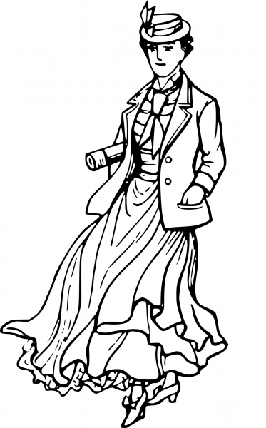 Vintage Comic Character – Lady on a Walk coloring page image