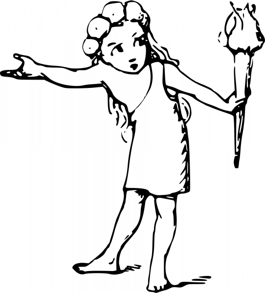 Vintage Comic Character – Little Girl with a Torch coloring page image