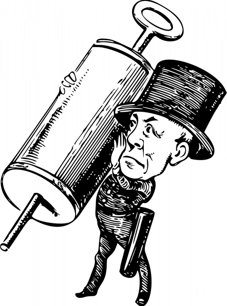 Vintage Comic Character – Man with a Huge Syringe coloring page image