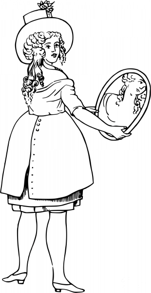 Vintage Comic Character – Medieval Lady with a Mirror coloring page image