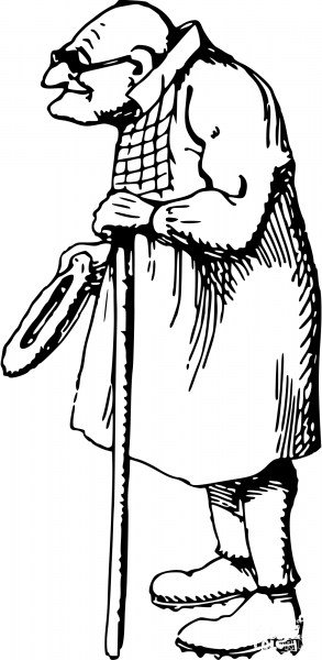 Vintage Comic Character – Old Blind Man with a Stick coloring page image