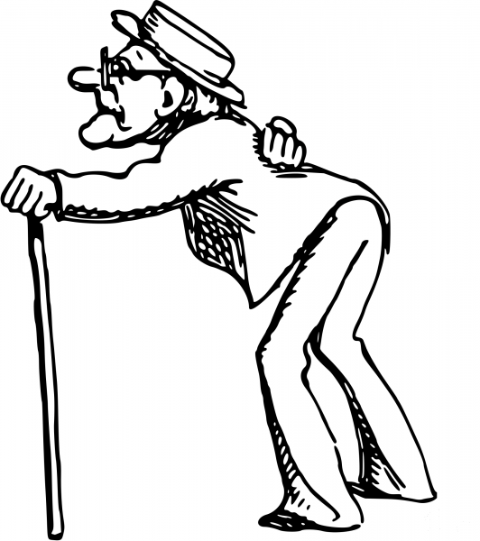 Vintage Comic Character – Old Man with a Stick coloring page image