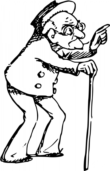 Vintage Comic Character – Old Man with a Stick coloring page image