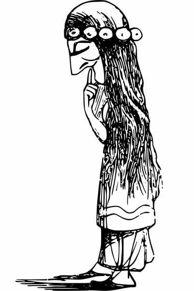 Vintage Comic Character – Old Thinking Lady coloring page image