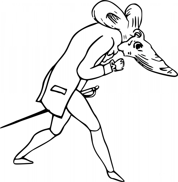 Vintage Comic Character – Sneaking Man with a Sword coloring page image