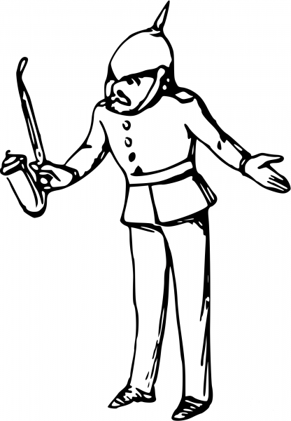 Vintage Comic Character – Surprised Army Musician coloring page image