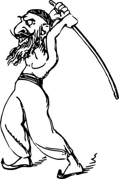 Vintage Comic Character – Villain with a Sword coloring page image