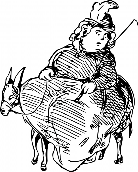 Vintage Comic Character – Woman Riding a Donkey coloring page image