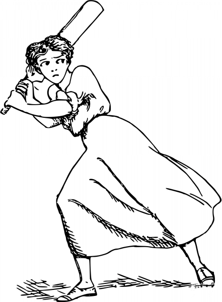 Vintage Comic Character – Woman with a Bat coloring page image
