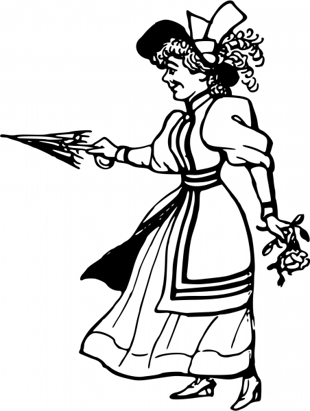 Vintage Comic Character – Woman with Umbrella coloring page image