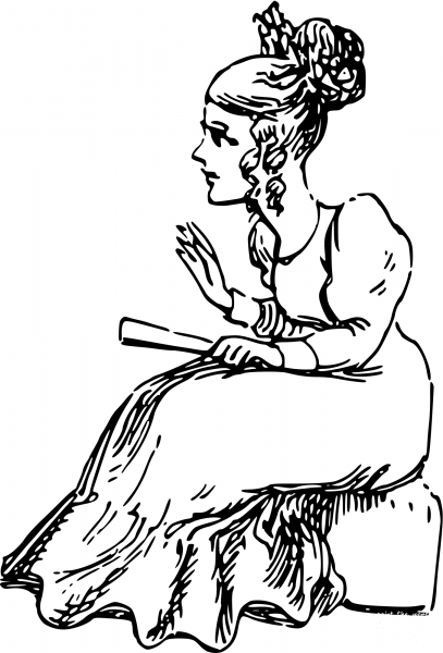 Vintage Comic Character – Young Lady Sitting coloring page image