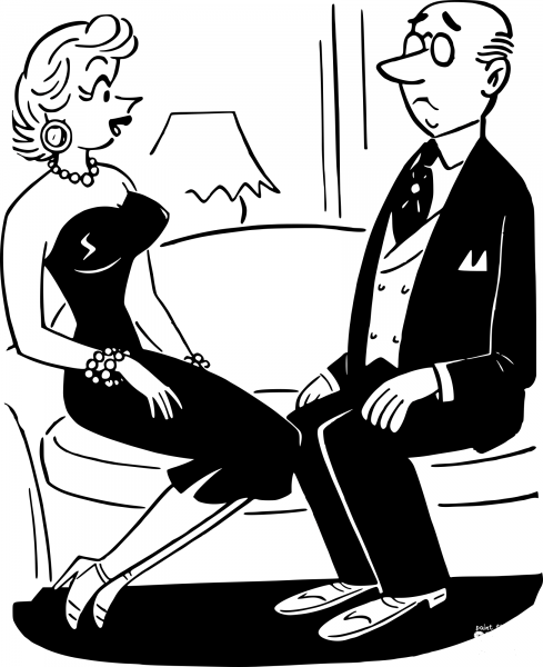 Vintage Comic Couple on Sofa coloring page image