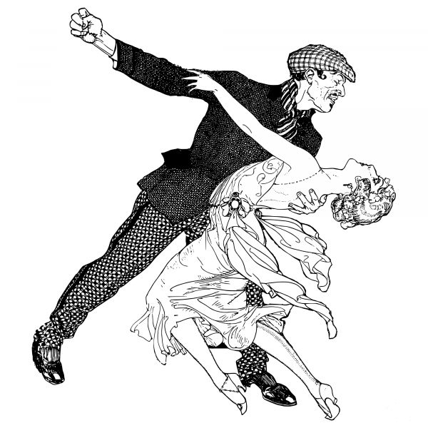 Vintage Couple Dances with a Punch coloring page image
