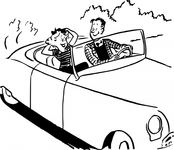Vintage Couple in Car coloring page image