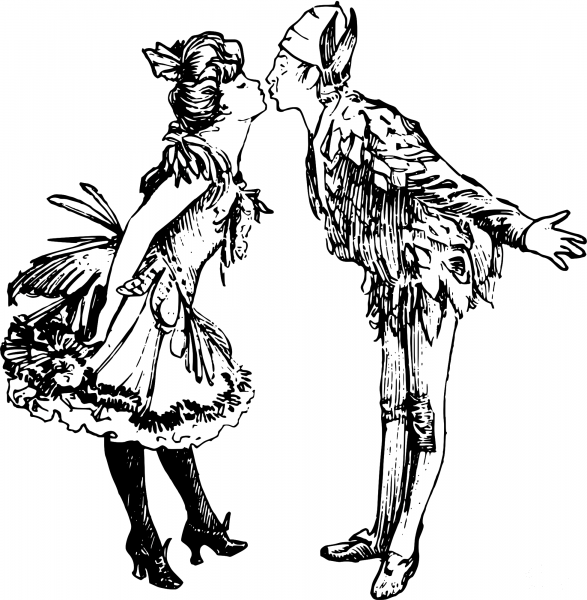 Vintage Couple Kissing coloring page image