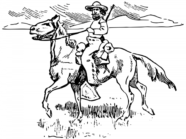 Vintage Cowboy and His Horse coloring page image