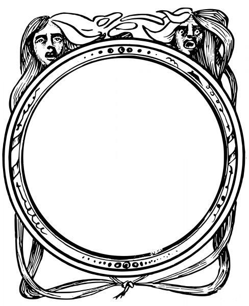Vintage Creepy Head Circle Frame coloring page image