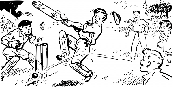 Vintage Cricket Scene coloring page image