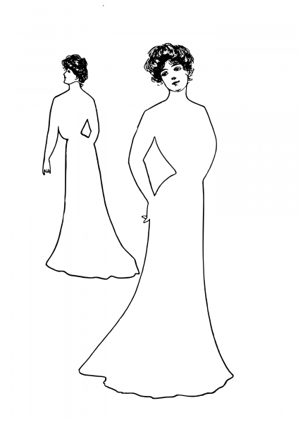 Vintage Croquis from the American System of Dressmaking coloring page image
