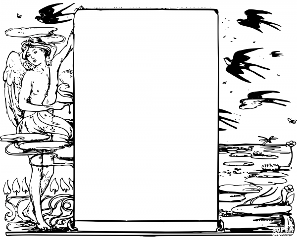 Vintage Cupid and Skylarks Frame coloring page image