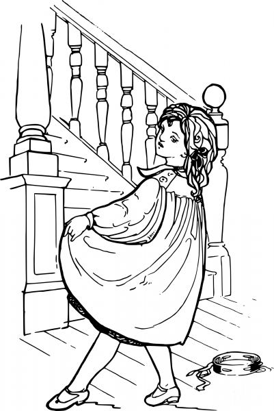 Vintage Dancing Girl and Stairs coloring page image