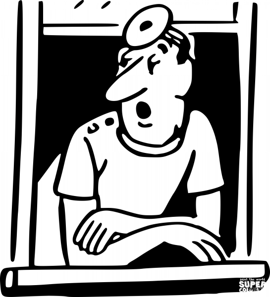 Vintage Doctor in Window coloring page image