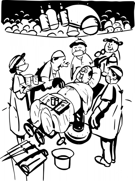 Vintage Doctor Talks to Patient coloring page image